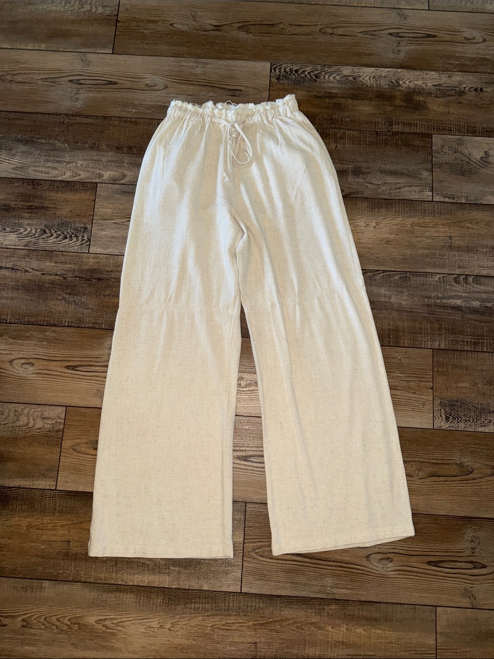 Cream Wide-Leg Drawstring Pants